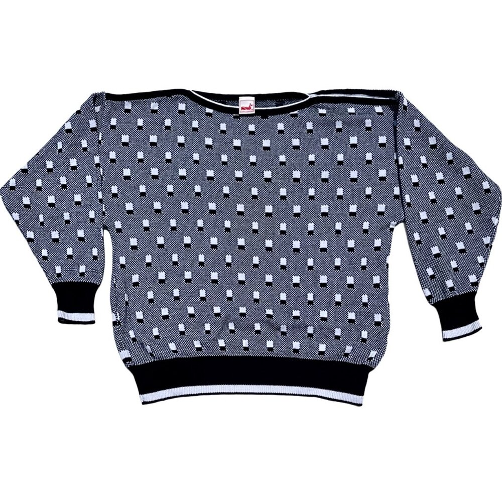 Mondi 2XL White, Black, & Gray Patterned Cuffed Sweater
